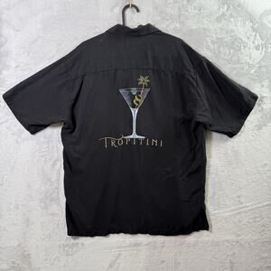 Tori Richard Silk Button Shirt Men's Medium Black 100% Silk Martini Embroidery